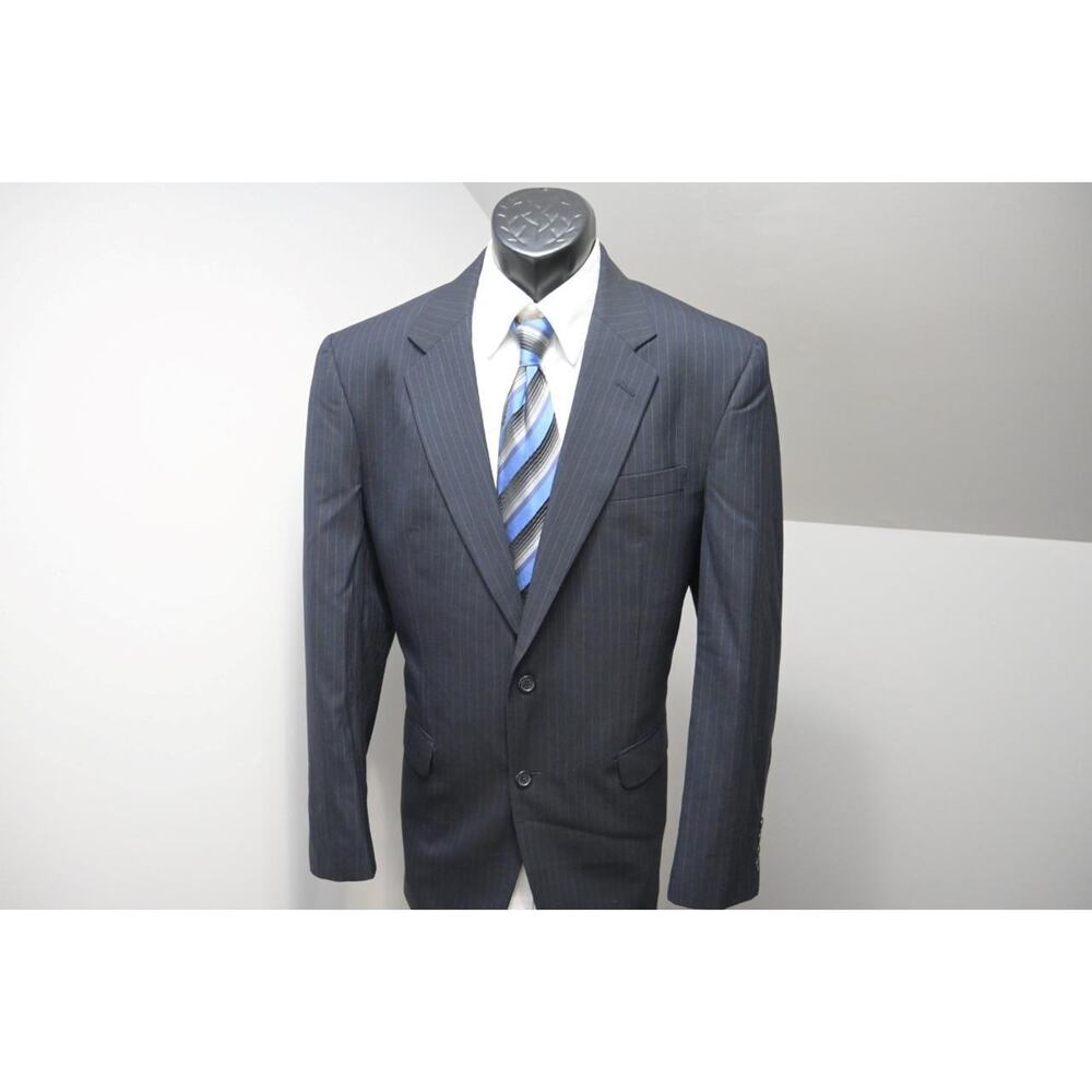 Jos A Bank Wool Dark Navy Striped 2 Piece Suit Pants Jacket Mens Sz 34 x 31 42 L